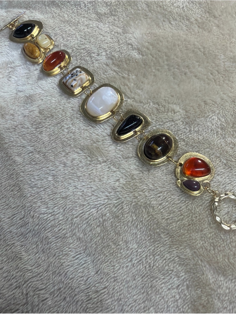 Gold-Tone Multi Cabochon Bracelet in Black, White & Amber costume bracelet